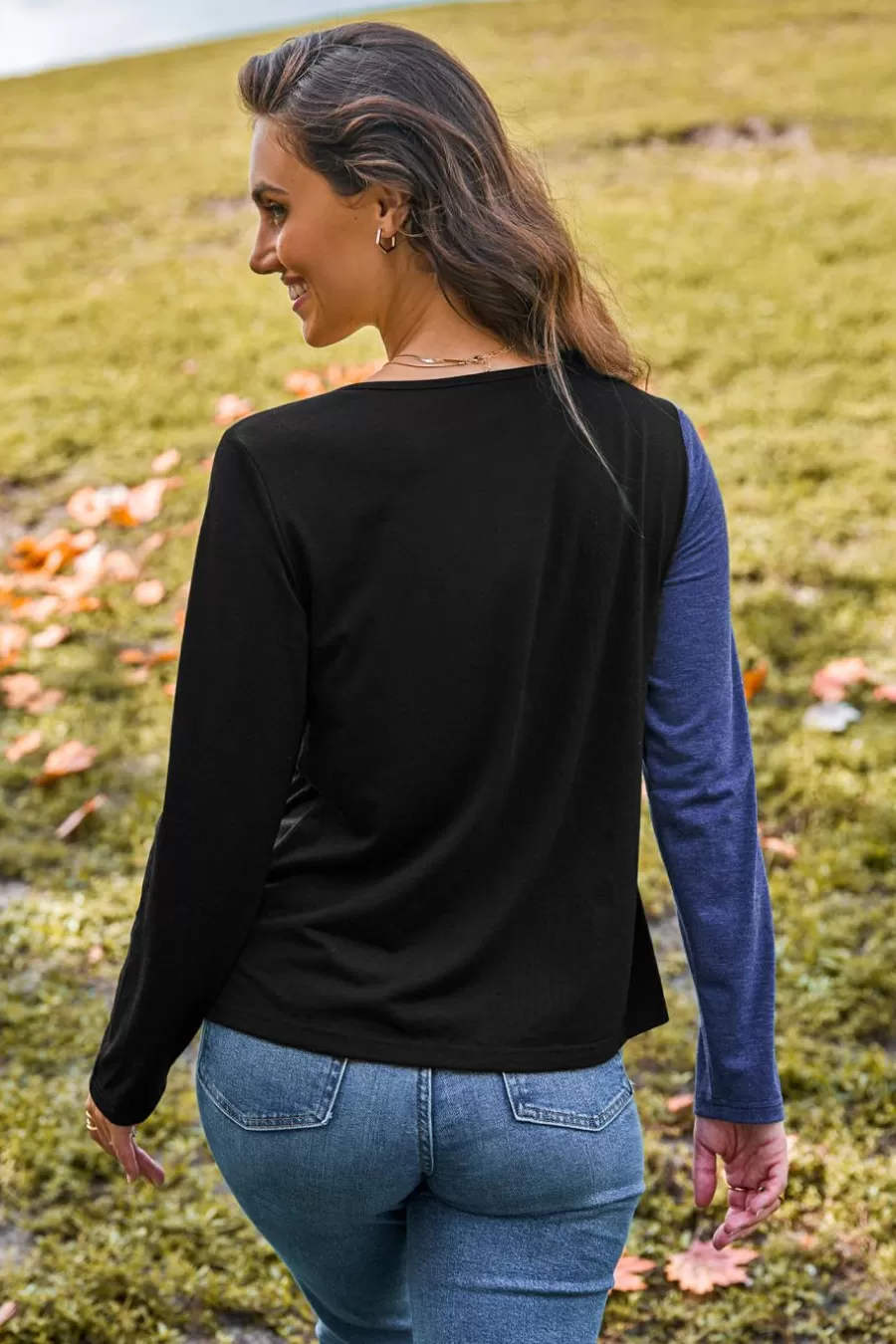 Cupshe T-Shirt & Débardeur | Chemise & Blouse*T-shirt à Manches Longues Et Col Asymétrique Et Noir Bleu