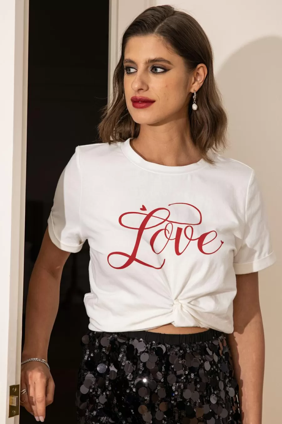 Cupshe T-Shirt & Débardeur | Chemise & Blouse*T-shirt Basique à Col Rond Blanc