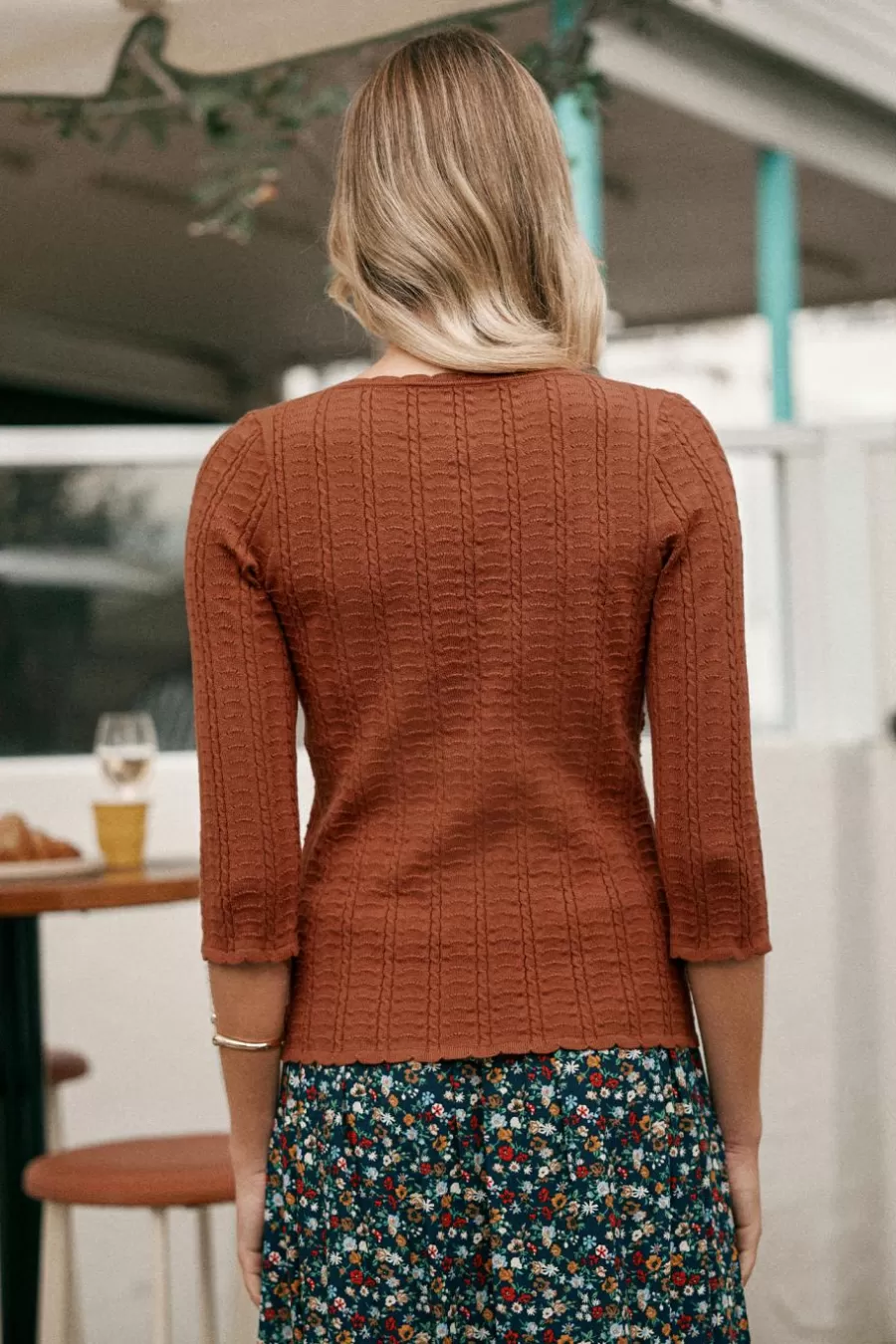Cupshe Chemise & Blouse | Pulls & Gilets*T-shirt En Tricot Avec Col En V Et Manches 3/4 Brique