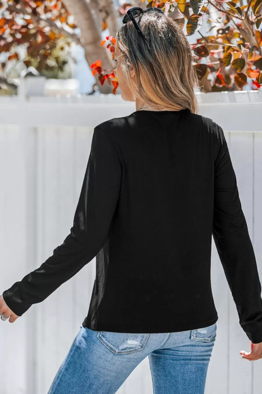 Cupshe T-Shirt & Débardeur | Chemise & Blouse*T-shirt Henley à Manches Longues Et Col Rond Noir