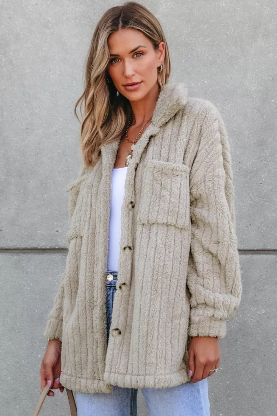 Cupshe Manteau & Veste*Veste Boutonnée à Manches Longues En Fausse Fourrure Taupe