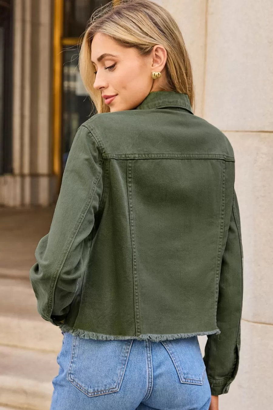 Cupshe Manteau & Veste*Veste En Coton à Manches Longues Et Ourlet Effiloché Verte Sauge Vert sauge