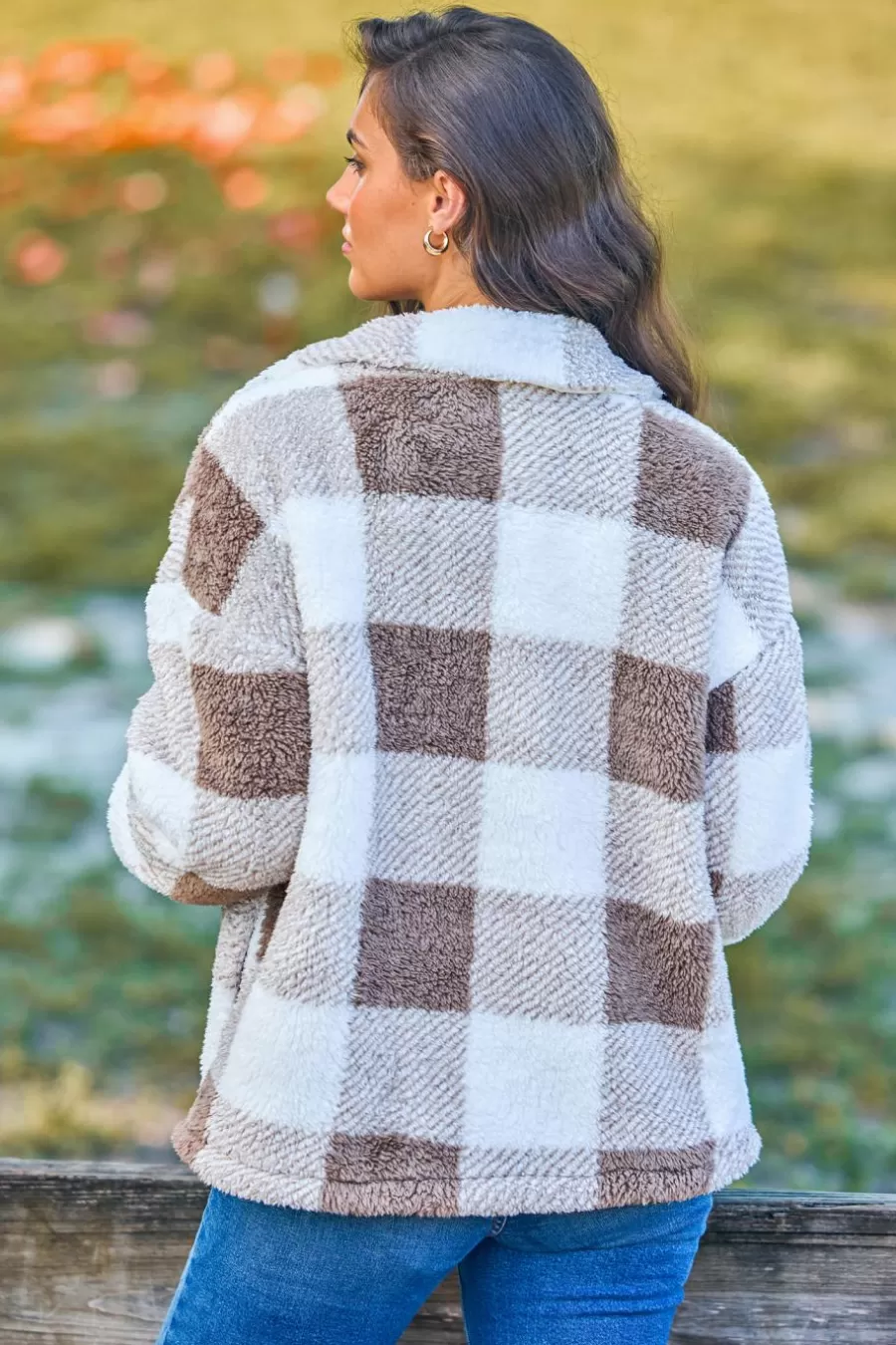 Cupshe Manteau & Veste*Veste En Sherpa à Carreaux Avec Boutons Sur Le Devant Taupe